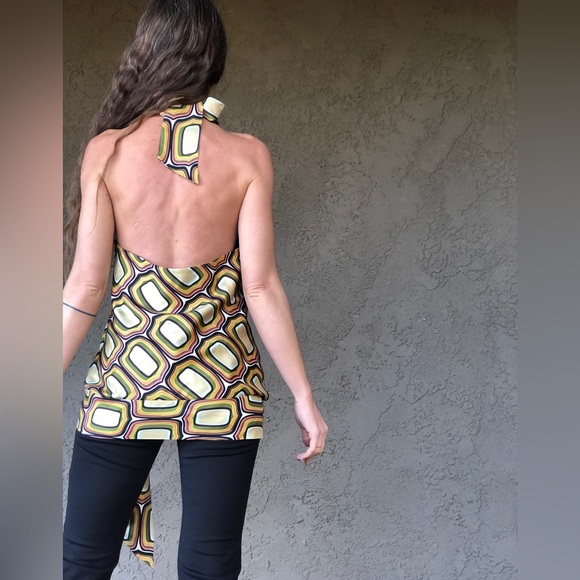 Vintage Tops - New! Vintage Silk Retro Print Open Back blouse